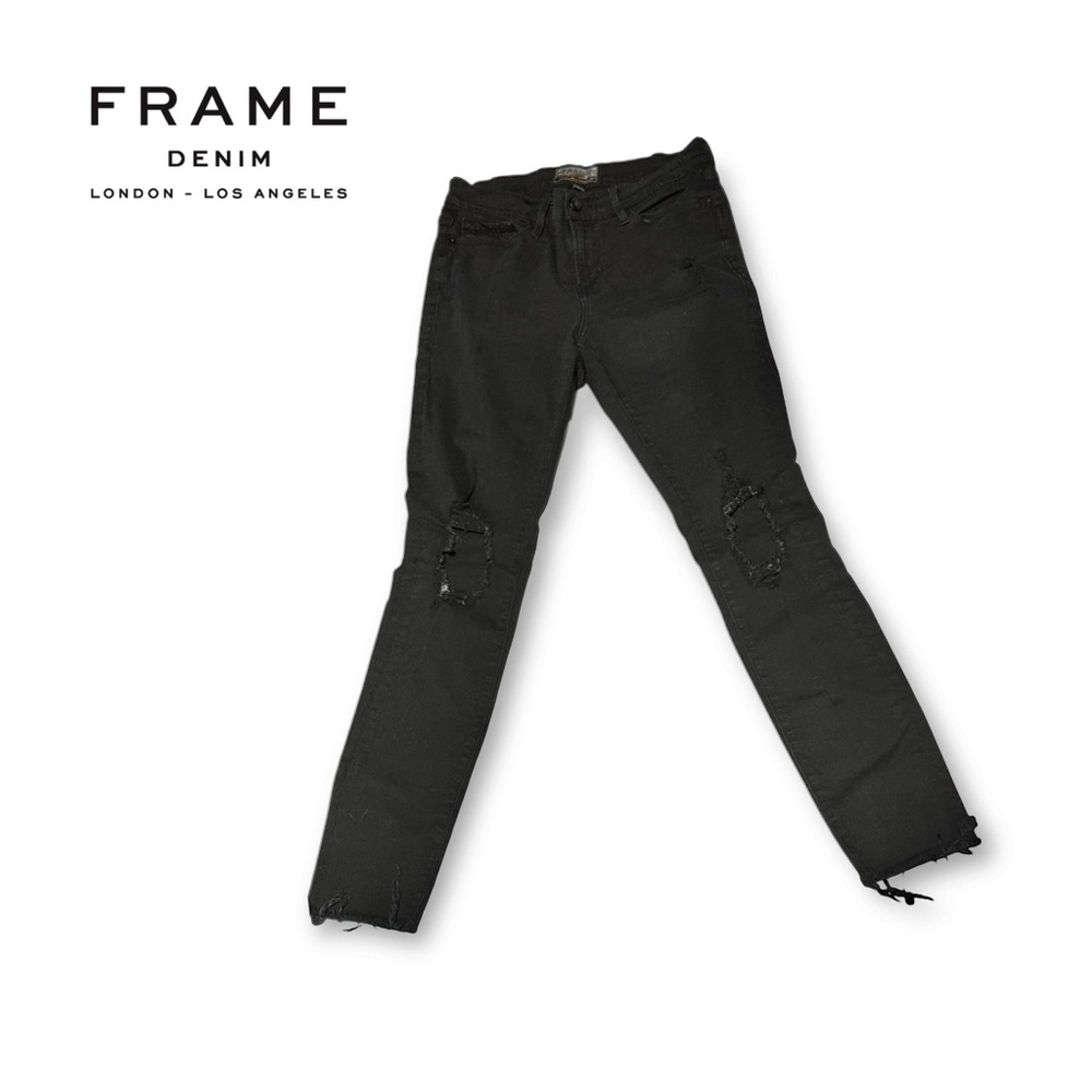 FRAME Le Skinny de Jeanne Black Jeans Womens Size 28|knee Cut-Offs